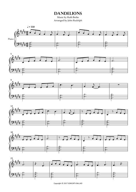 Dandelions Arr John Rudolph By Ruth B Sheet Music For Piano Solo At