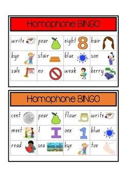 Homophone BINGO by hayley hewitson | TPT