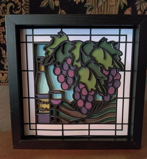 Layered Stained Glass Wine Scene Paper Wine Stained Glass Etsy