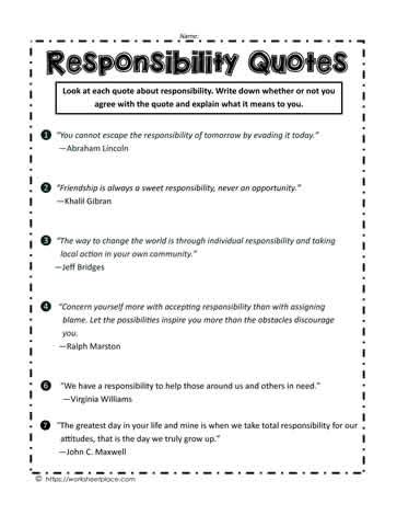 Responsibility Quotes Worksheets