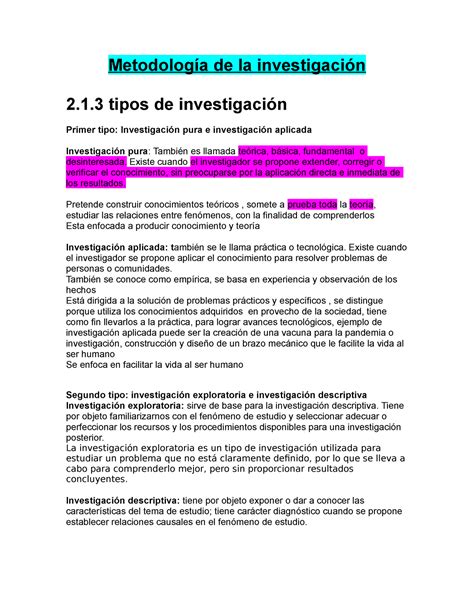 Documento Tipos De Investigaci N Pura Aplicada Exploratoria Y