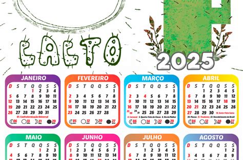 Calendário 2025 Cacto PNG Imagem Legal