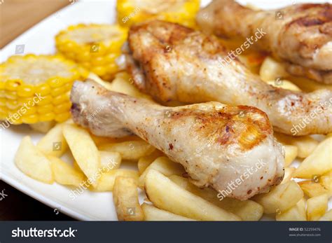 Grilled Chicken Leg And Chips Stock Photo 52259476 Shutterstock