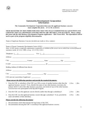 Fillable Online Sba Form Cdc Community Development Corporation