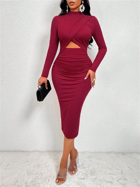 Shein Slayr Mock Neck Cut Out Ruched Bodycon Dress Shein Usa