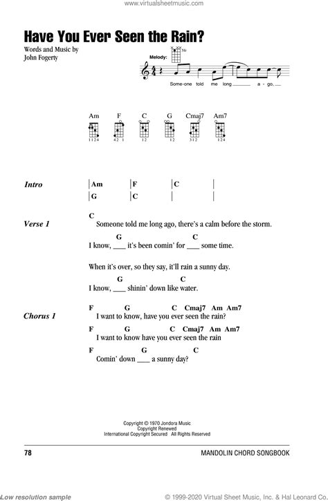 Revival Have You Ever Seen The Rain Sheet Music For Mandolin Chords Only