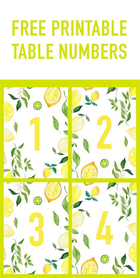 The Printable Table Numbers For Lemons And Leaves Are Shown In Four