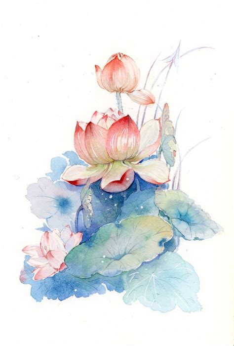 Watercolour Lotus With Leaves Png Artofit