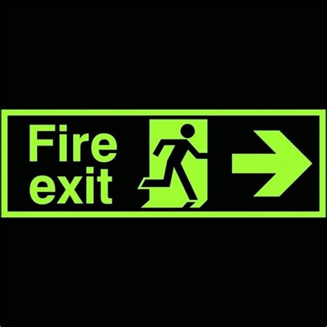 Extra Large Glow In The Dark Fire Exit Right Sign 900mm X 300mm Rigid Plastic