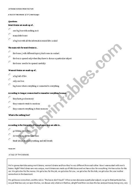 Men Vs Women Esl Worksheet By Nesin