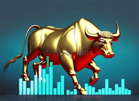 Golden Bull Over Charts And Graphs Symbols Indicative Of Financial Growth And Prosperity