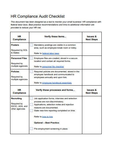 Hr Compliance Audit Checklist Template - mfaseorganizer