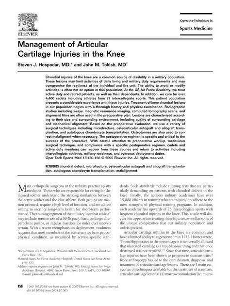 PDF Management Of Articular Cartilage Injuries In The Knee DOKUMEN TIPS