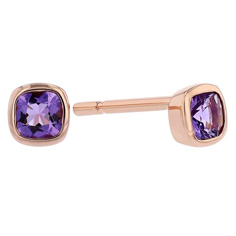 Cushion Amethyst Bezel Set Stud Earrings In Rose Gold Borsheims