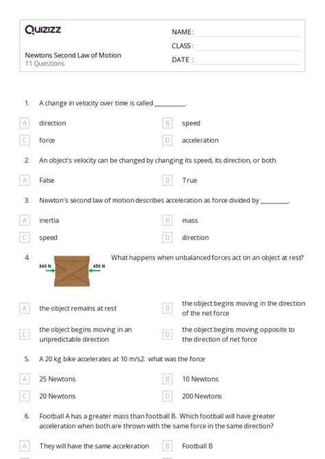 50 Newtons Second Law Worksheets For 12th Year On Quizizz Free