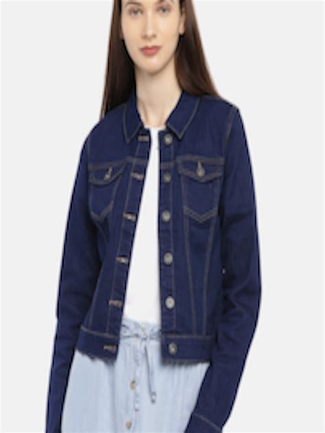 Buy Only Women Navy Blue Solid Denim Jacket Jackets For Women 7652892 Myntra