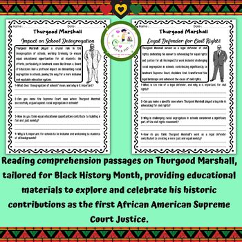 Thurgood Marshall Reading Comprehension Passages Black History Month