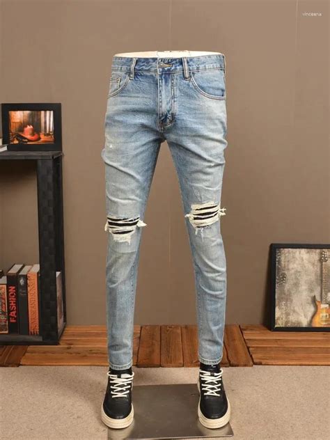 Mejor Precio En A Granel Jeans Pour Hommes Ripped Retro Trendy