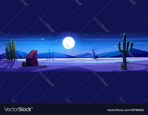 Night desert with moon glowing in sky Royalty Free Vector