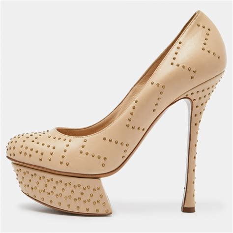 Nicholas Kirkwood Beige Studded Leather Platform Pumps Size