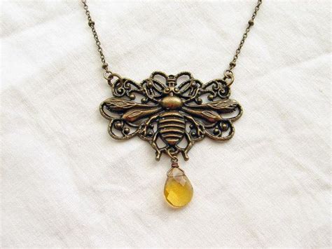 Queen Bee Necklace Honey Gold Teardrop Vintage Inspired Etsy