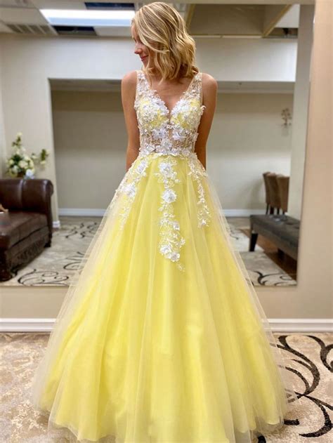 Yellow Tulle Lace Long Prom Dress Yellow Formal Dress Processing Time