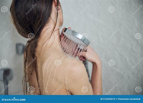 Slim Naked Woman Having A Relaxing Shower Stock Image Image Of