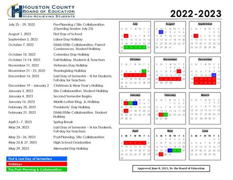 Houston County Schools Calendar 2022-2023 in PDF