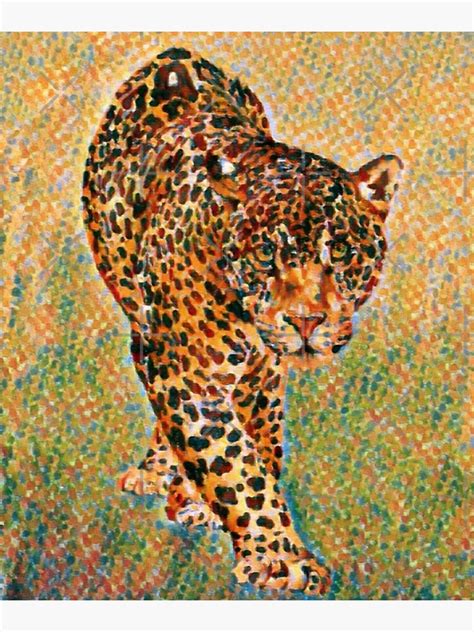 Aesthetic Leopard Forest Animal Pointillism Art Painting Poster For