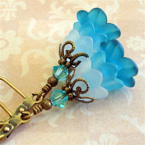 Blue Ombre Lucite Flower Earrings Lucite Flower Earrings Bead Earrings