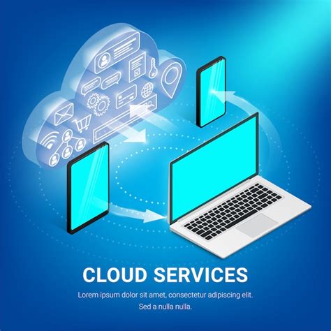 Concepto de dispositivos de tecnología isométrica en la nube la nube