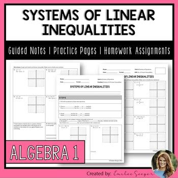 Systems Of Linear Inequalities Guided Notes Practice Worksheets