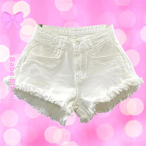 Mia Frayed Denim Jean Shorts White Beach Babe Bikini