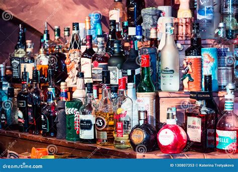 Alcoholic Drinks A Lot Of Bottles In The Bar Party At Night Editorial