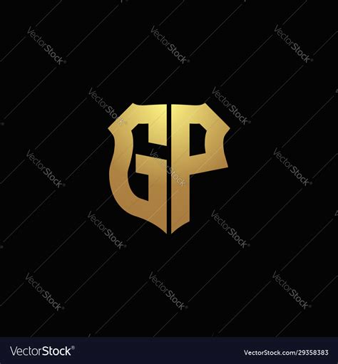 Gp Logo Monogram With Gold Colors And Shield Vector Image