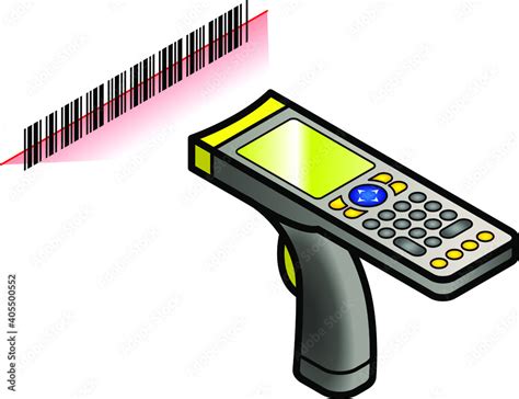 A hand held barcode scanner gun with keypad and screen 素材庫向量圖