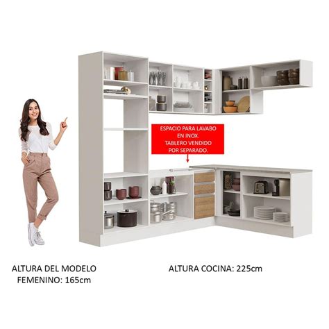 Cocina Integral Esquinera Madesa Glamy 419 Cm Blanco Marrón 01