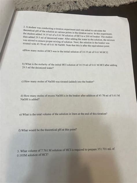 Solved 2. A student was conducting a titration experiment | Chegg.com