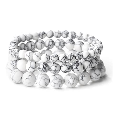 Bracelet En Pierre Naturelle De Mm Perles Blanches Howlite