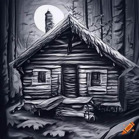 Pencil Drawing Of A Cabin In The Mountains At Night On Craiyon