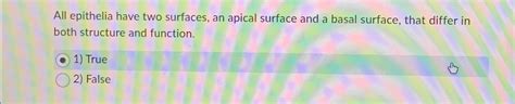 Solved All epithelia have two surfaces, an apical surface | Chegg.com