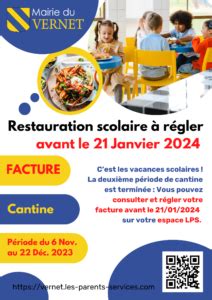 Restauration scolaire période du 6 Novembre au 22 décembre 2023