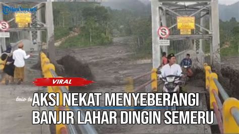 Viral Emak Emak Nekat Seberangi Banjir Lahar Dingin Gunung Semeru