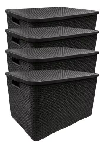 Kit 4 Caixas Rattan Cestos Organizadoras Tampa 70 Litros Frete grátis