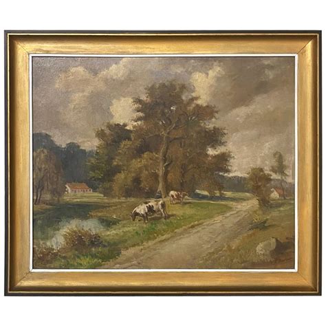 Antique Framed Landscape Oil Painting on Canvas For Sale at 1stDibs