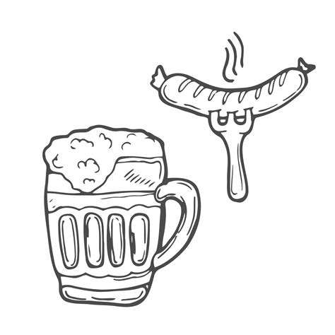 Tekening Glas Van Bier Hand Getrokken Schetsen Van Bier En Worst