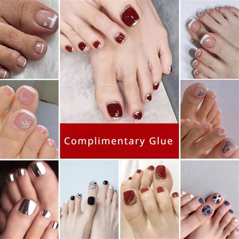 24pcs Fake Nails For Foot Wearable False Nails Toenail Display Toenail Stickers Latest Hot Style