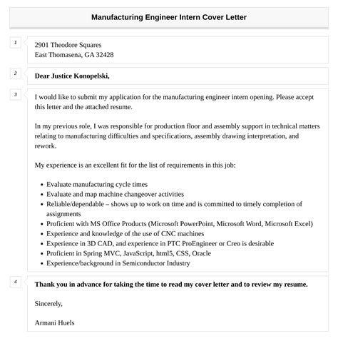 Manufacturing Engineer Intern Cover Letter Velvet Jobs