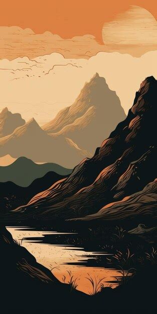 Premium Photo Minimalist Mountain Landscape In Boho Art Style