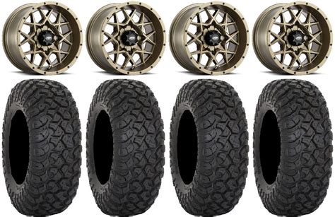 ITP Hurricane 14 Wheels Bronze 28 RT320 Tires Kawasaki Mule Pro FXT